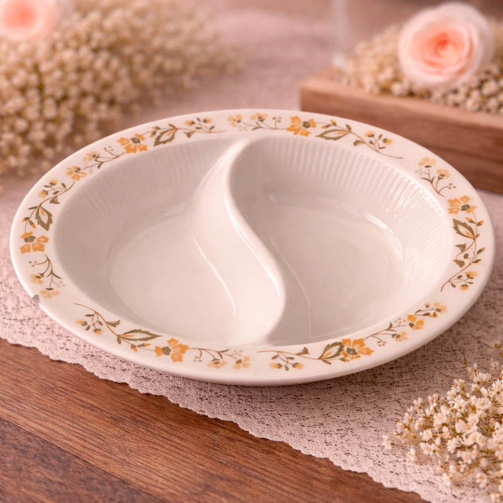 Vintage Claridge Springfield Ironstone Divide Casserole Dish Floral